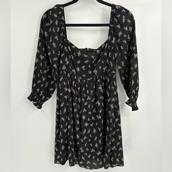 Altar’d State Black Puff Long Party Casual Sleeve Midi Square Neck Dress Small - Picture 1 of 14